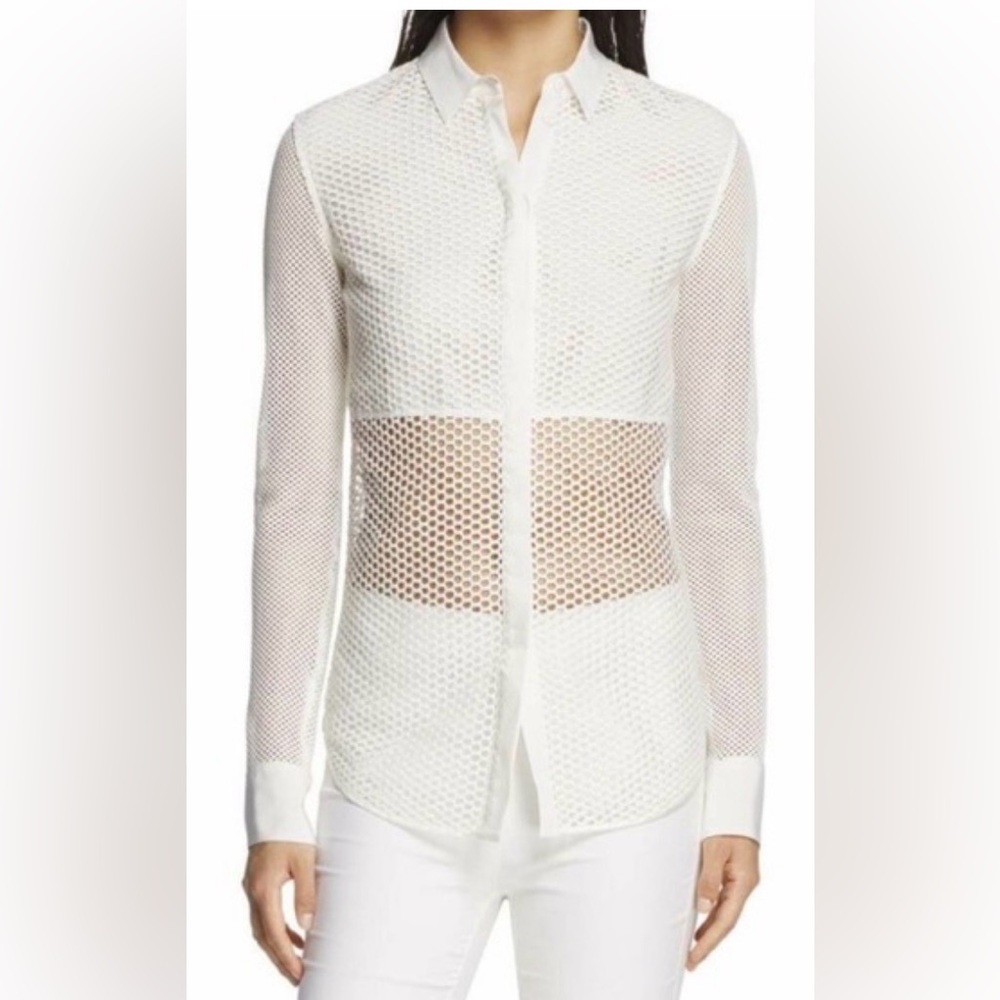 rag & bone White Mesh Button-Down Shirt